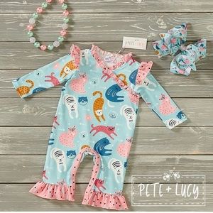 NWT Pete+Lucy Romper Playful Cats Print